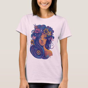 Camiseta Mulher Boho Fantasy com Cabelo Floral