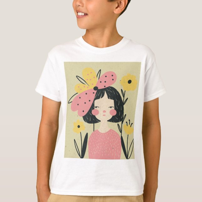 Camiseta mulher bonita com uma flor rosa	 (Frente)