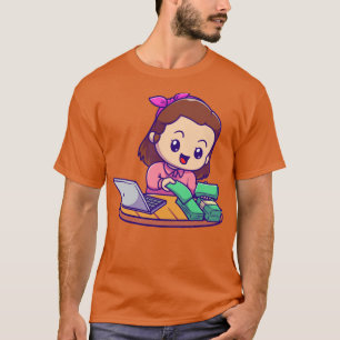 Camiseta Mulher Bonita Contadora De Laptop E Dinheiro Carto