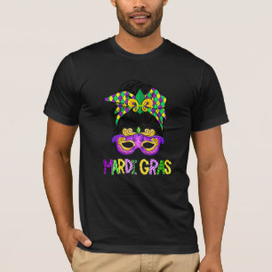 Camiseta Mulher Bonita Mensageira Mardi Gras Feathered Másc