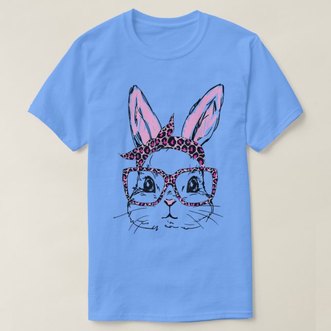 Camiseta Mulher Bonita Rosto Coelhinho Leopardo Óculos Fósf (Frente do Design)