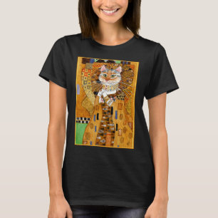 Camiseta Mulher bonito da paródia de Klimt do gato no ouro