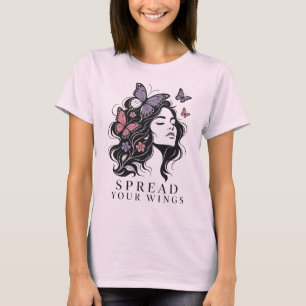 Camiseta Mulher Borboleta Espalhe As Asas Retrato Floral