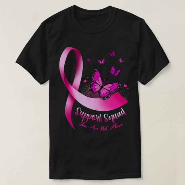Camiseta Mulher Borboleta Suporta Cancer de Mama de Esquadr (Frente do Design)