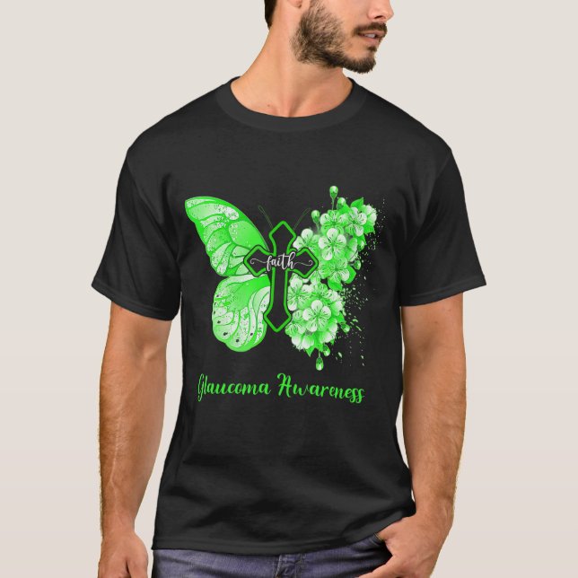 Camiseta Mulher Borboleta Verde Fé Glaucoma Consciência (Frente)