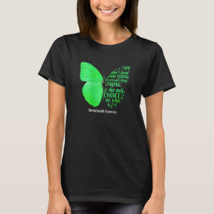 Camiseta Mulher Borboleta Verde Fita Mental Saúde Awarts