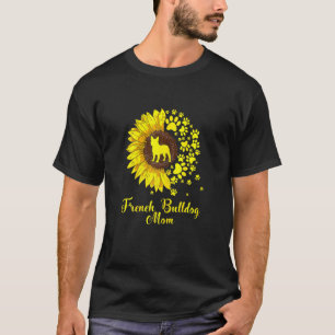 Camiseta Mulher Cachorro Francês Bonito Mãe Cachorro Sunflo