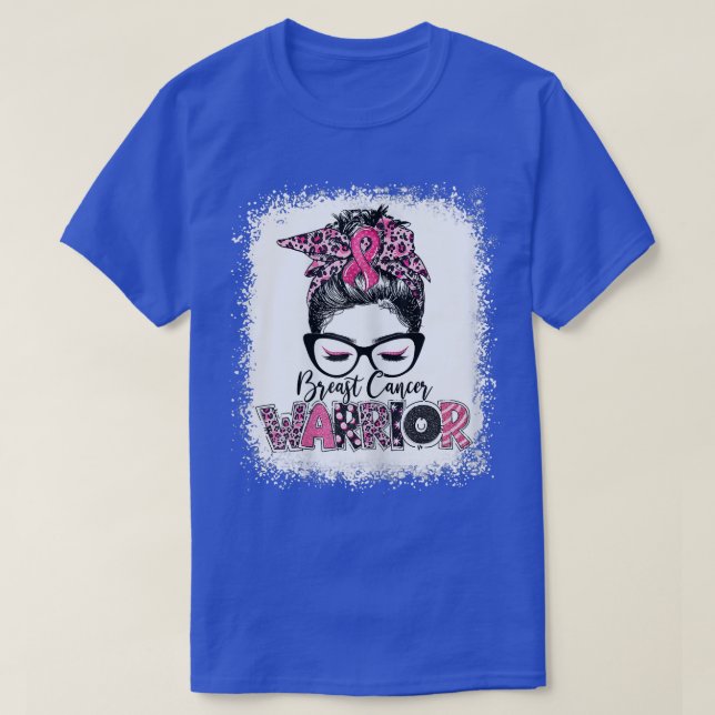 Camiseta Mulher Cancer da mama Mensagem Bun Leopard Ble (Frente do Design)