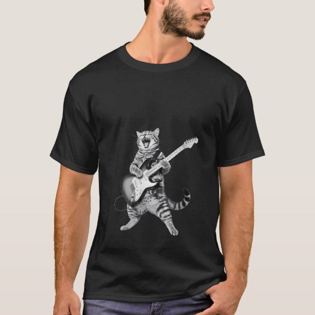 Camiseta Mulher Cat Tocando Violão Rock and Roll (Frente)