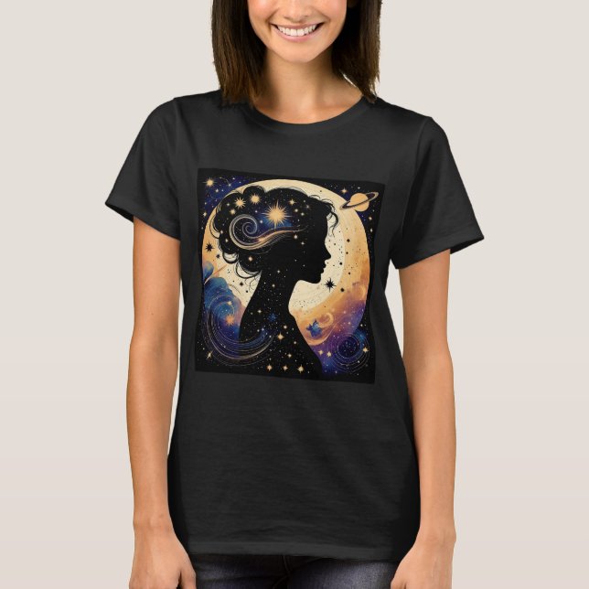 Camiseta Mulher Celestial Elegante Silhueta (Frente)