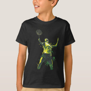 Camiseta Mulher cheia de ação jogando badminton