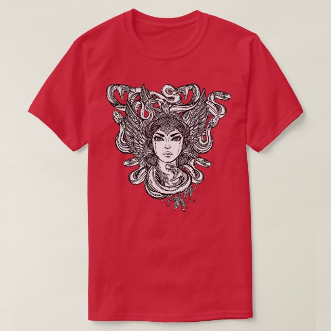Camiseta Mulher Cobra Medusa com Cobras para cabelo  (Frente do Design)