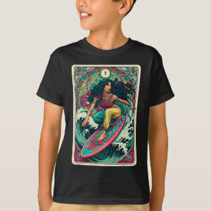 Camiseta Mulher Colorida Ondulante Cartão Tarot Artístico M
