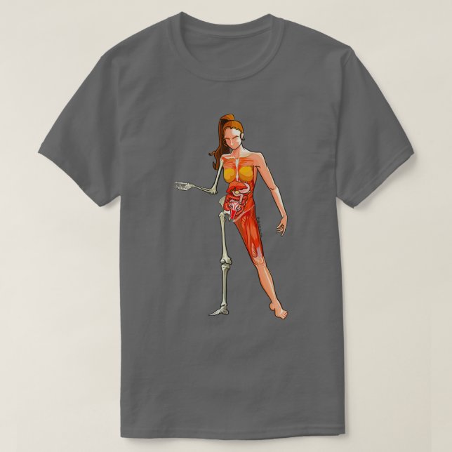 Camiseta mulher com anatomia muscular do esqueleto (Frente do Design)