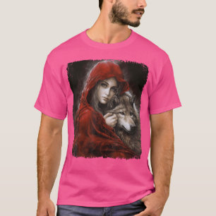 Camiseta Mulher Com Capuz Em Vermelho E Cinza Wolf Fantasy