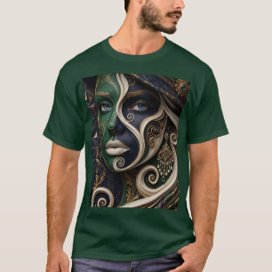 Camiseta Mulher com Chapéu de Ouro Marfim Esmeralda Marinho