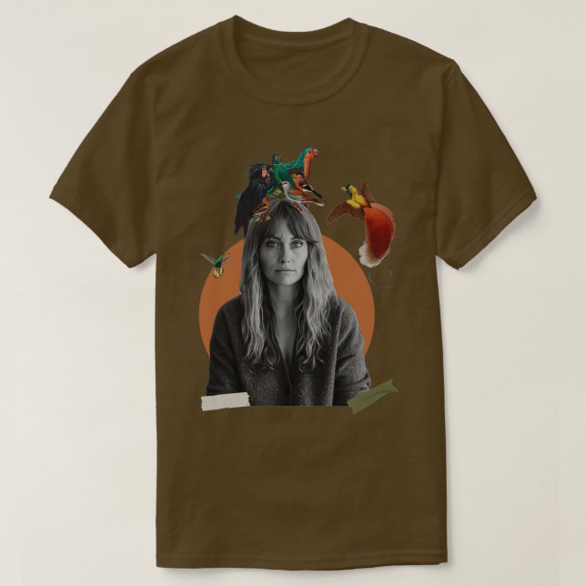 Camiseta Mulher com Colagem Digital Birds Abstrato (Frente do Design)