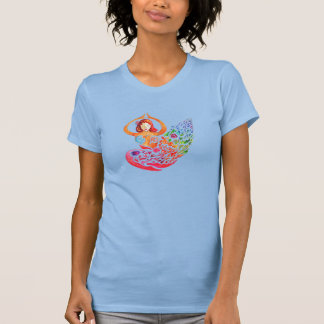 Camiseta Mulher com Design de Ioga Meditação Arco-