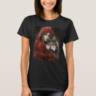 Camiseta Mulher com Hood em vermelho e Cinza Wolf Fantasy P