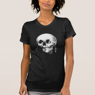 Camiseta Mulher com Reflexão do Crânio Halloween Espelhada