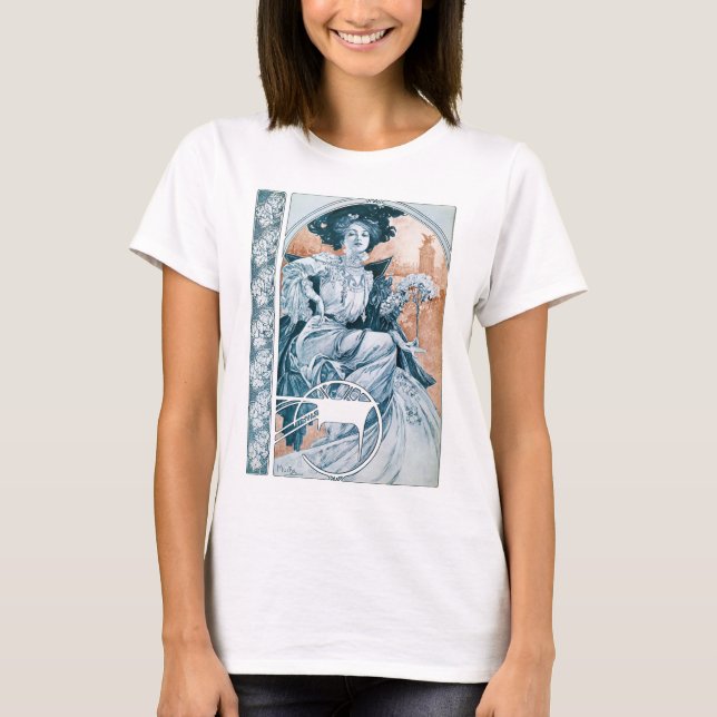 Camiseta Mulher com Rosa, Mucha (Frente)