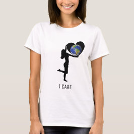 Camiseta Mulher com silhueta de coração & globo terrestre
