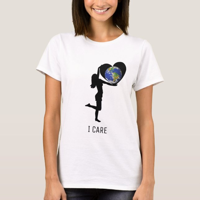 Camiseta Mulher com silhueta de coração & globo terrestre (Frente)