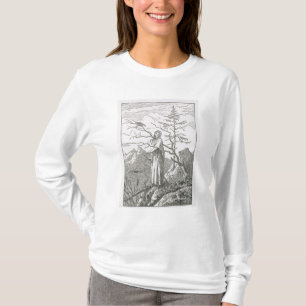 Camiseta Mulher com um corvo, na borda de um precipício