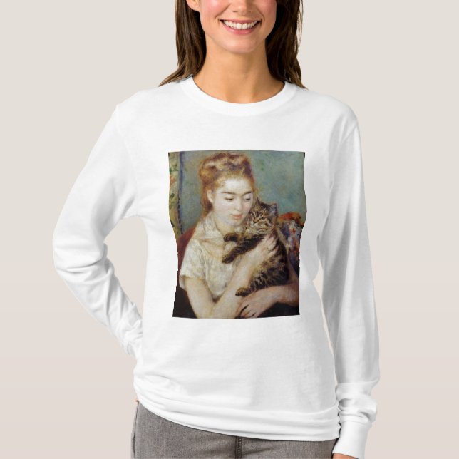 Camiseta Mulher com um gato por Pierre-Auguste Renoir (Frente)