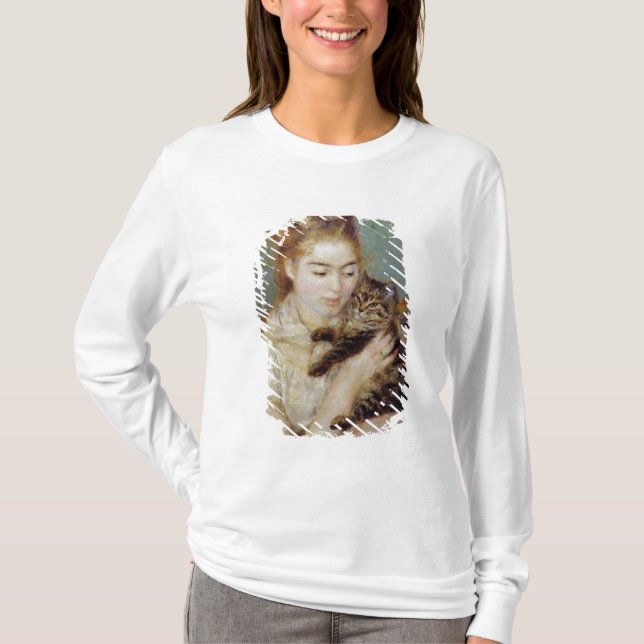 Camiseta Mulher com um gato por Pierre-Auguste Renoir (Frente)