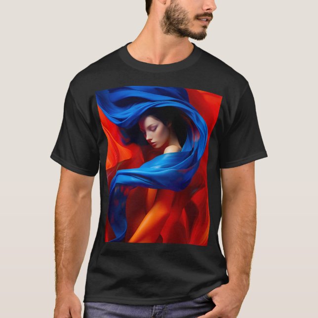 Camiseta Mulher com Véu Azul Cobalto em Laranja (Frente)