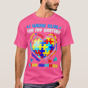 Camiseta Mulher Coração Eu Visto Azul Para Meu Irmão Autism