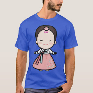 Camiseta Mulher Coreana Bonita em Roupas Tradicionais
