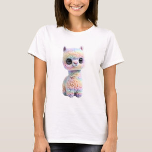 Camiseta Mulher Criatura Alpaca Fofa Pastel Arco-Íris