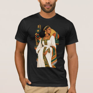 Camiseta Mulher Cultural Etíope Mística Gráfico do Sol e da