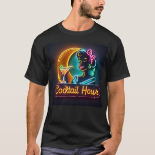 Camiseta Mulher da Hora do Coquetel com Letreiro de Neon de