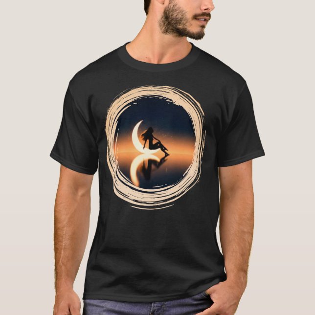 Camiseta Mulher da Lua Crescente – Arte Celestial Luar (Frente)