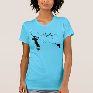 Camiseta Mulher da pesca com mosca da pulsação do coraç