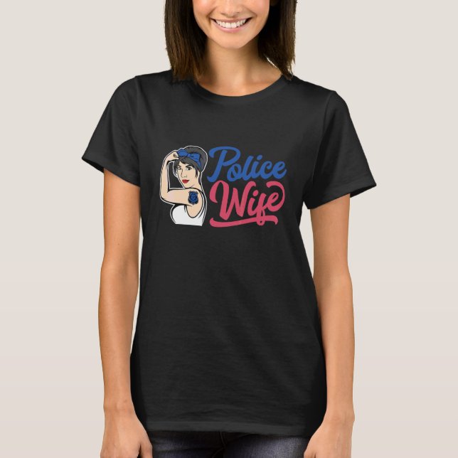 Camiseta Mulher da Polícia Esposa Garotas Cop Blue Line Esp (Frente)