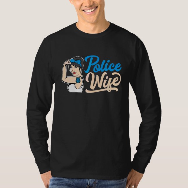 Camiseta Mulher da Polícia Esposa Garotas Cop Blue Line Esp (Frente)