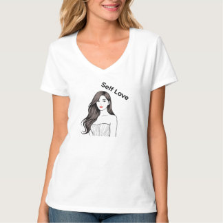 Camiseta  Mulher de Amor Próprio Minimalista Elegante Arte 