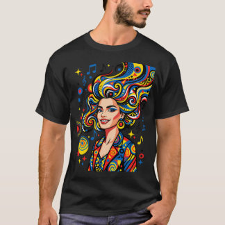 Camiseta Mulher de Arte Pop Retrô com Cabelo Musical - Colo