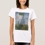 Camiseta Mulher de Claude Monet com um parasol 1875<br><div class="desc">Mulher com um parasol,  (Camilo e Jean Monet),  1875</div>