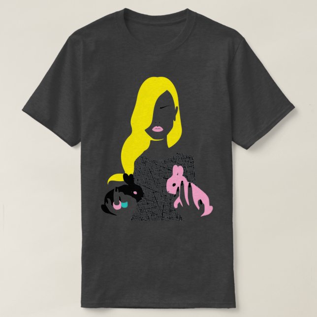 Camiseta Mulher de estilo Vogue com dois coelhos de horósco (Frente do Design)