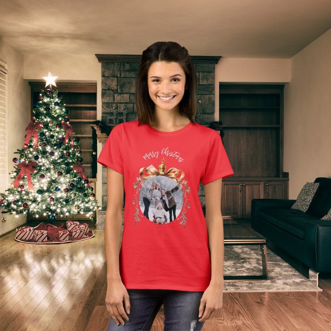 Camiseta Mulher de fotos da família vermelha de Natal (Criador carregado)