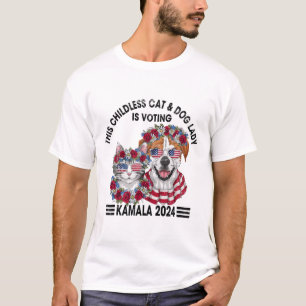 Camiseta Mulher De Gato E Cachorro Sem Filhos Está Votando 