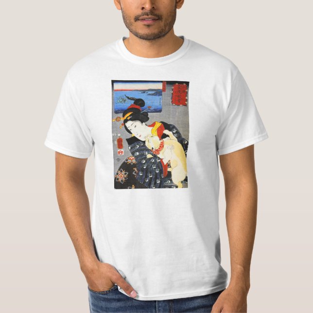 Camiseta Mulher de Kuniyoshi com um t-shirt do gato (Frente)