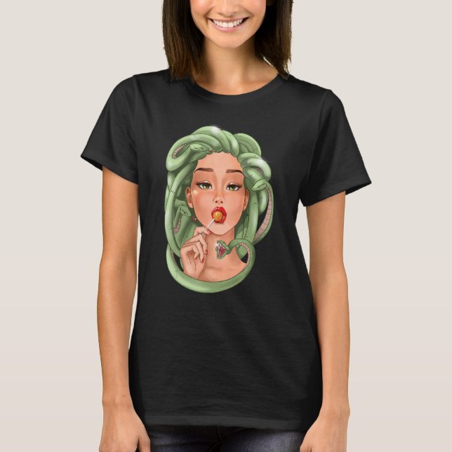 Camiseta Mulher De Medusa Gorgon Com Cobras De Lollipop (Frente)