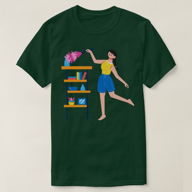 Camiseta Mulher Desenhada À Mão Na Limpeza (Frente do Design)