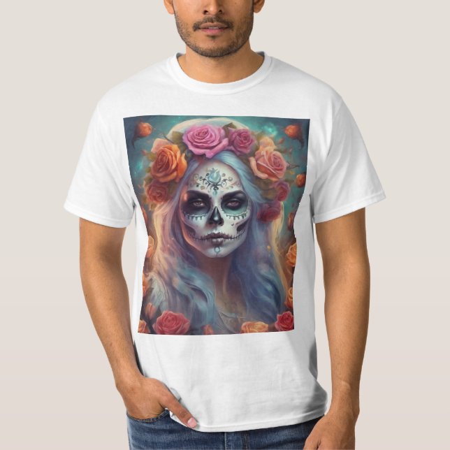 Camiseta Mulher Día de los Muertos com Rosas (Frente)